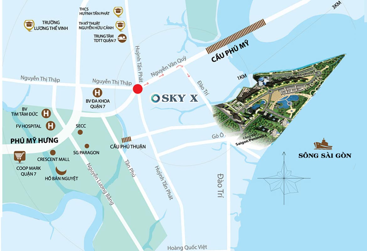 Vị trí địa chỉ dự án căn hộ chung cư Sky X Quận 7 Đường Đào Trí chủ đầu tư TTC LAND