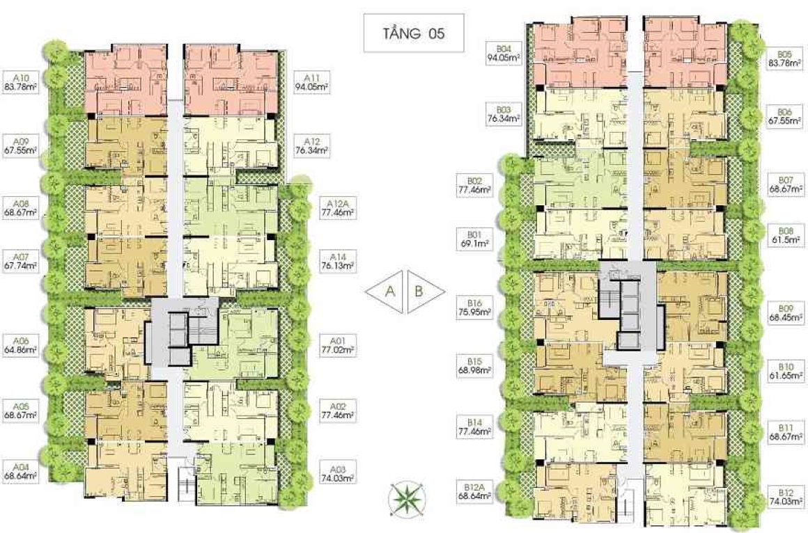 Mặt bằng tầng căn hộ LuxRiverView bao gồm 2 block A và B