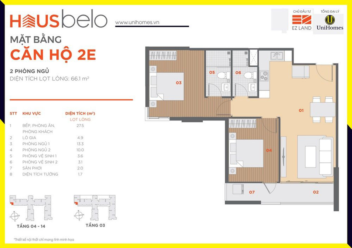 Thiết kế căn hộ 2E dự án Hausbelo quận 9