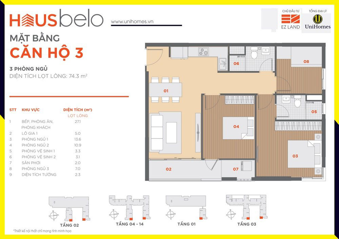Thiết kế căn hộ 3 dự án Hausbelo quận 9