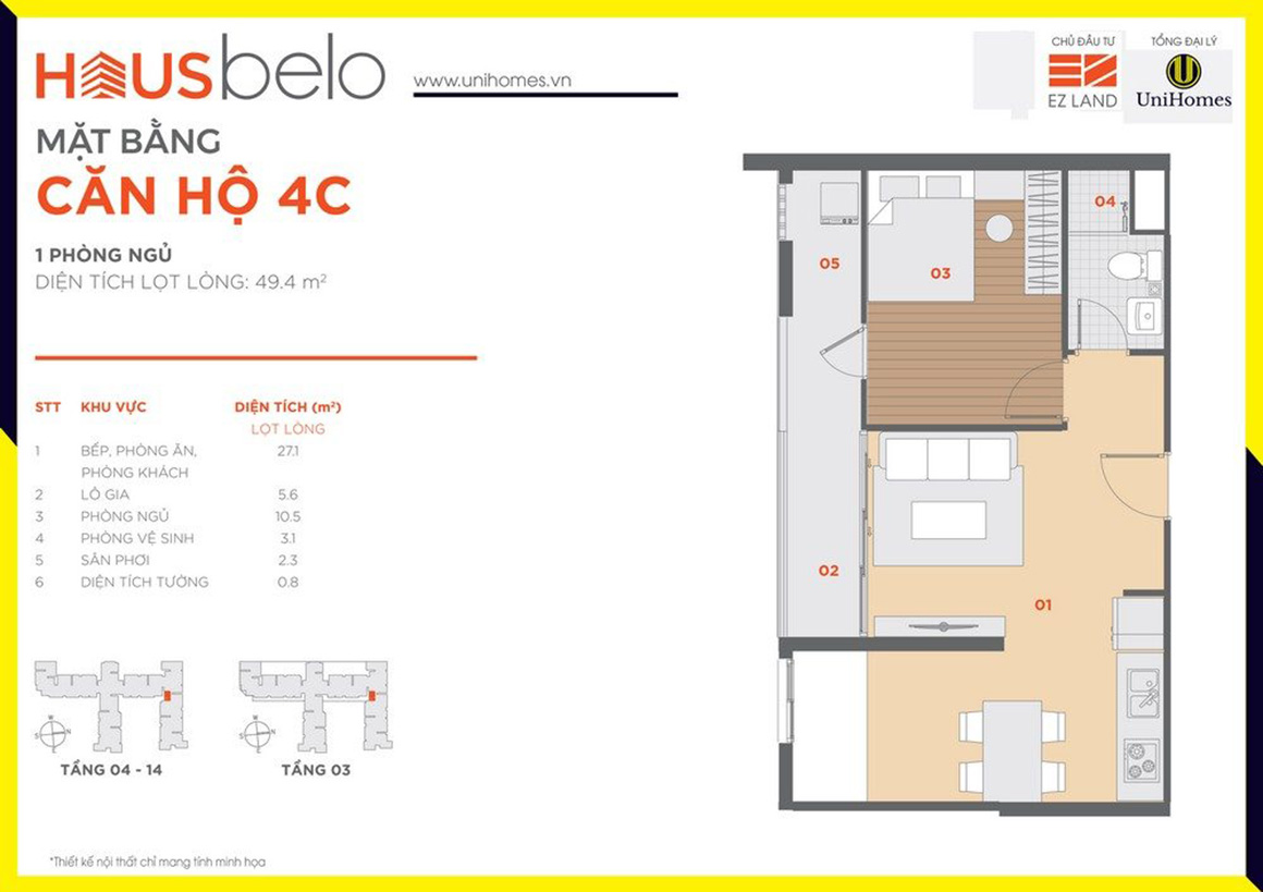 Thiết kế căn hộ 4C dự án Hausbelo quận 9