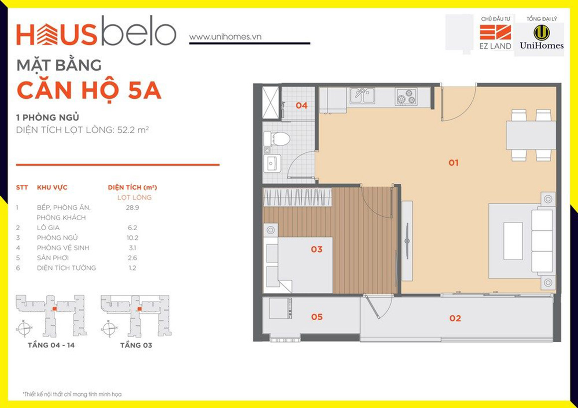 Thiết kế căn hộ 5A dự án Hausbelo quận 9
