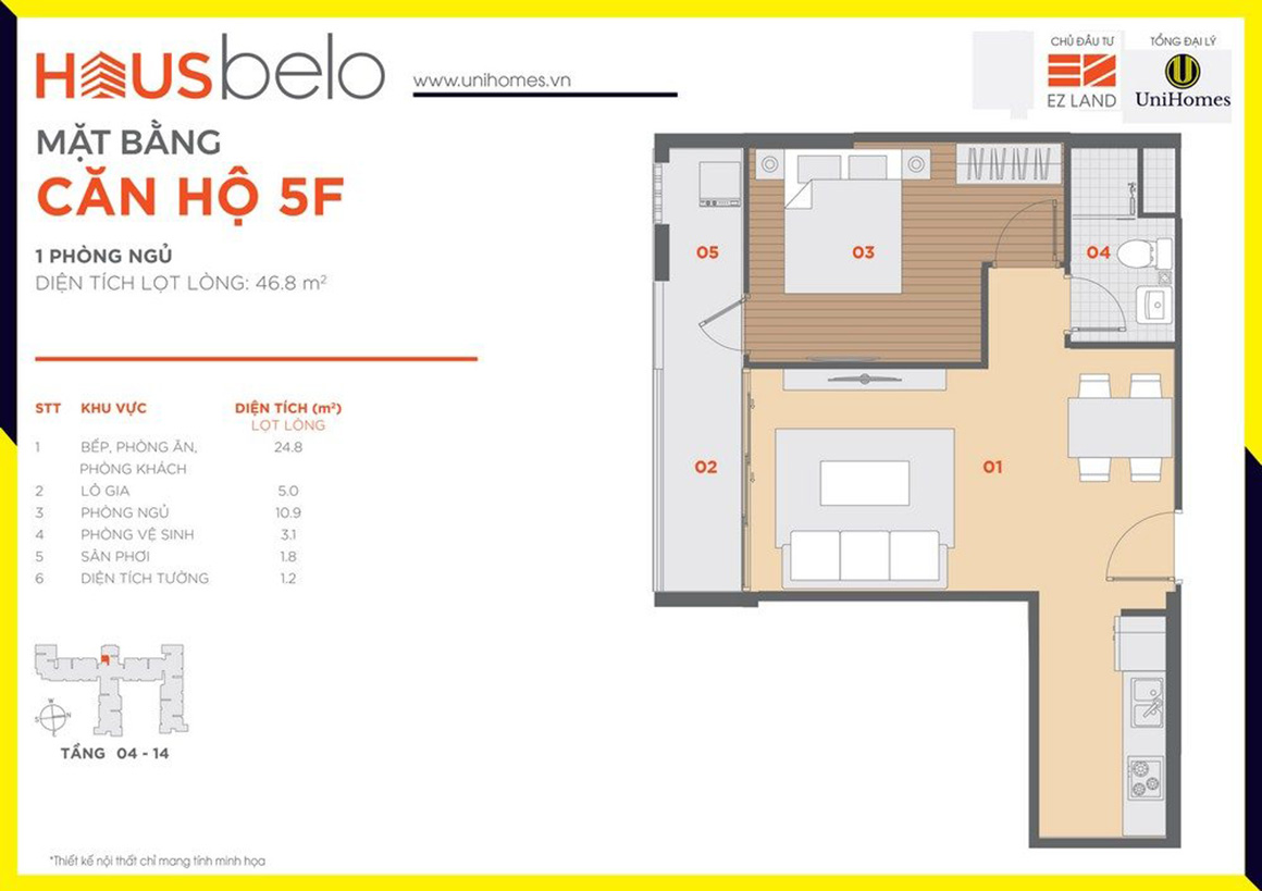 Thiết kế căn hộ 5F dự án Hausbelo quận 9