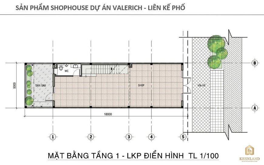 Mặt bằng tầng 1 Shophouse liên kế phố dự án Valerich Nhơn Trạch