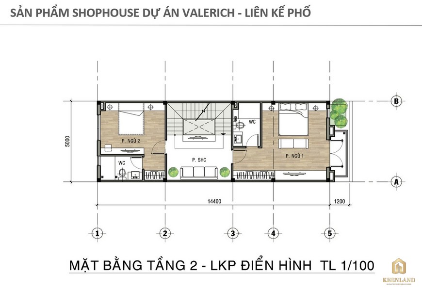Mặt bằng tầng 2 Shophouse liên kế phố dự án Valerich Nhơn Trạch