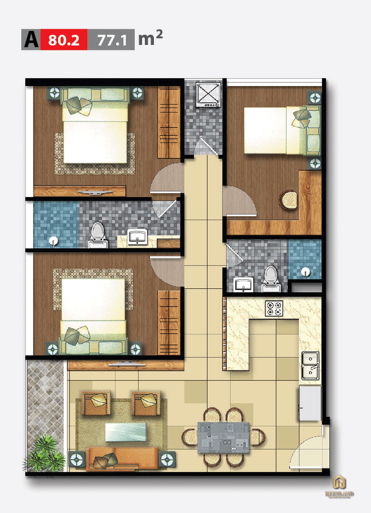 Thiết kế chi tiết căn hộ 3 phòng ngủ