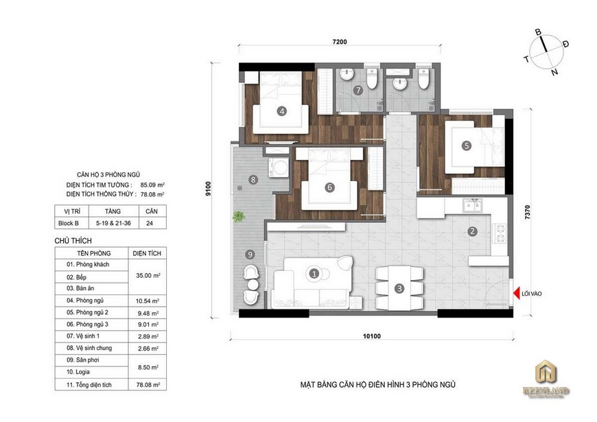 Thiết kế chi tiết căn hộ Opal Cityview 3 Phòng ngủ