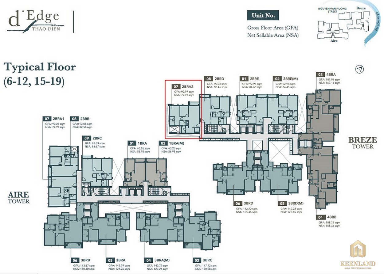 Mặt bằng tầng 2-12 và 15-19 dự án căn hộ D'edge Thảo Điền