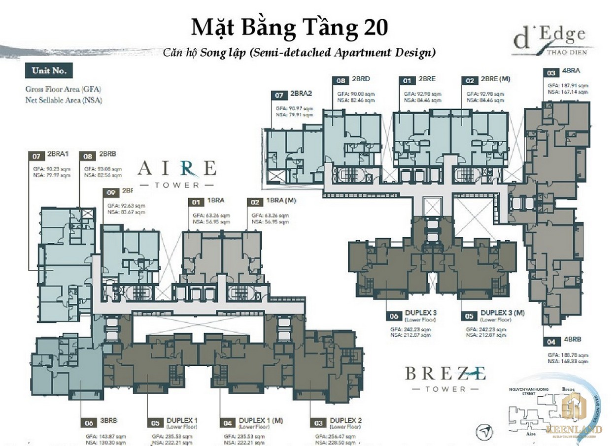 Mặt bằng tầng 20 dự án căn hộ D'edge Thảo Điền