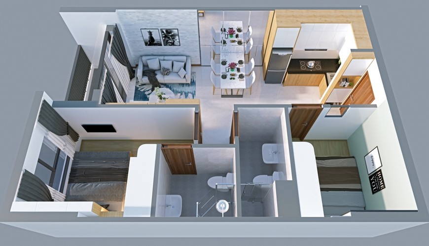 Thiết kế  dự án Bcons Green View - Căn hộ 2 Phòng Ngủ
