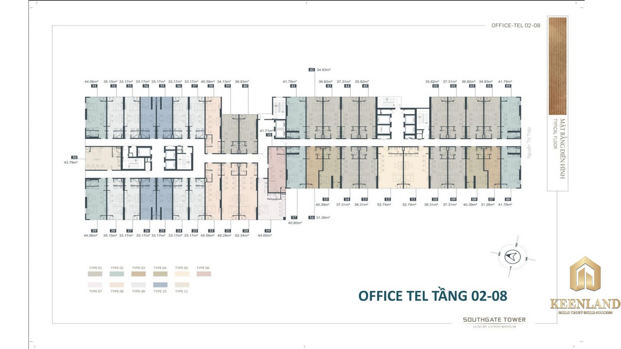 Mặt bằng thiết kế Officetel SouthGate Tầng 02-09