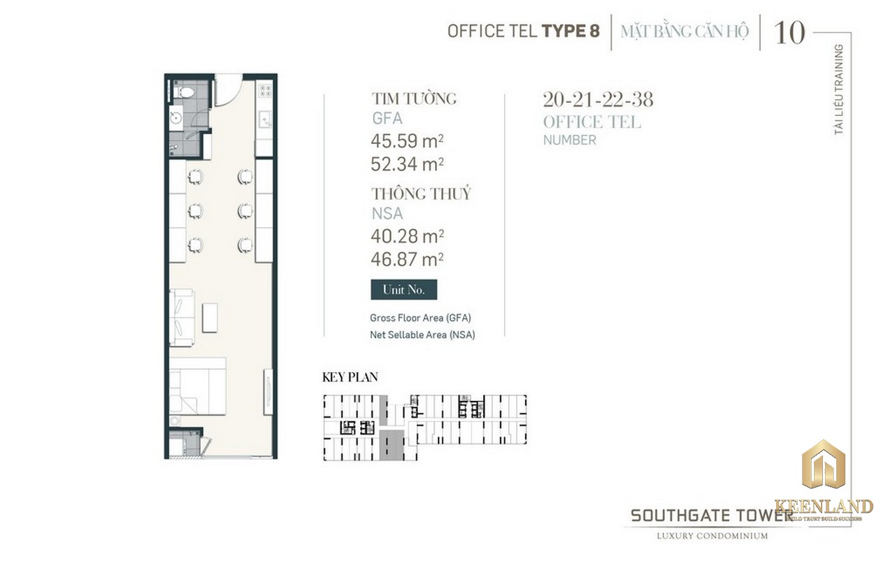Thiết kế Officetel dự án South Gate Tower Quận 7 Loại 08 Diện tích xây dựng 45.59m2-52.34m2 Diện tích thông thủy: 40.28m2-46.87m2