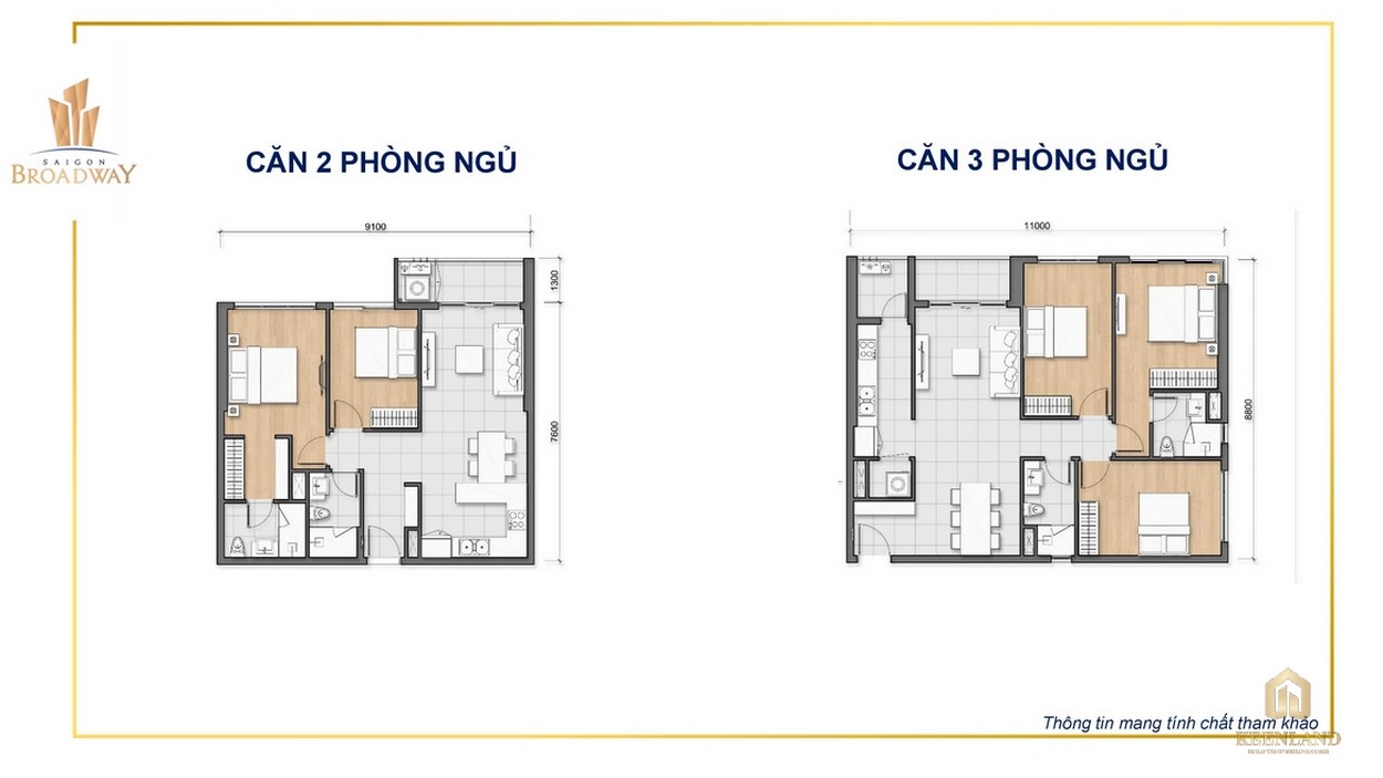 Thiết kế căn hộ 2-3PN của dự án Saigon Broadway