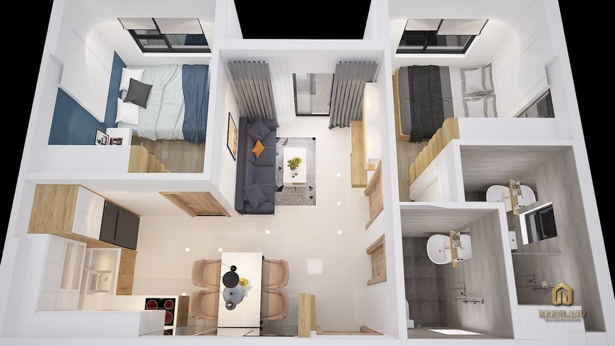 Phối cảnh thiết kế 3d căn hộ 2 PN dự án Bcons Plaza Bình Dương