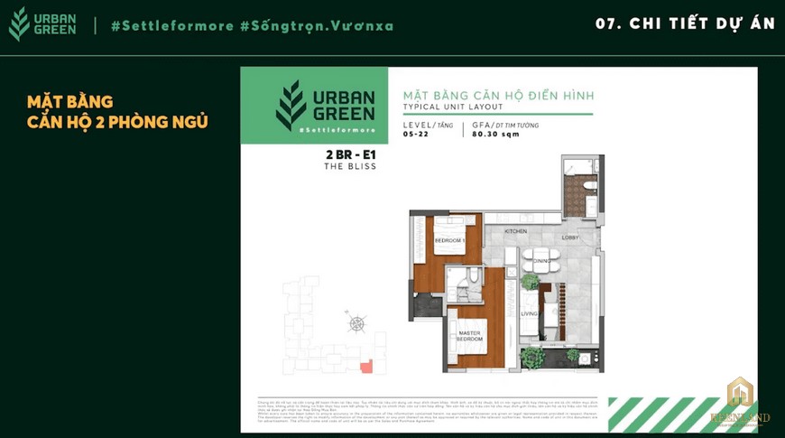 Thiết kế căn hộ 2BR-E1 Urban Green