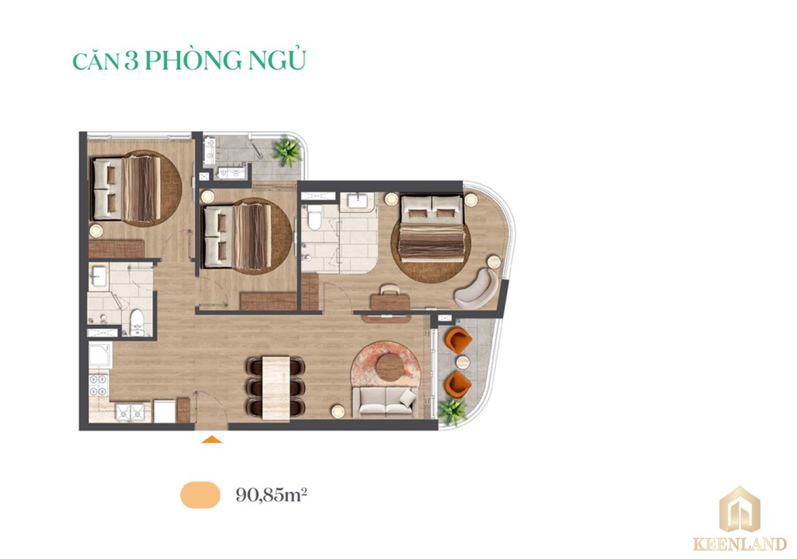 Thiết kế căn hộ 3 PN dự án Five Seasons Homes Vũng Tàu