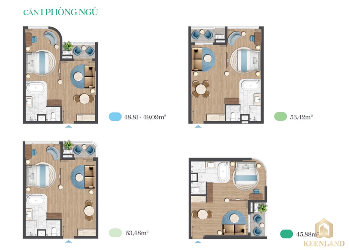 Thiết kế căn hộ 1 PN dự án Five Seasons Homes Vũng Tàu