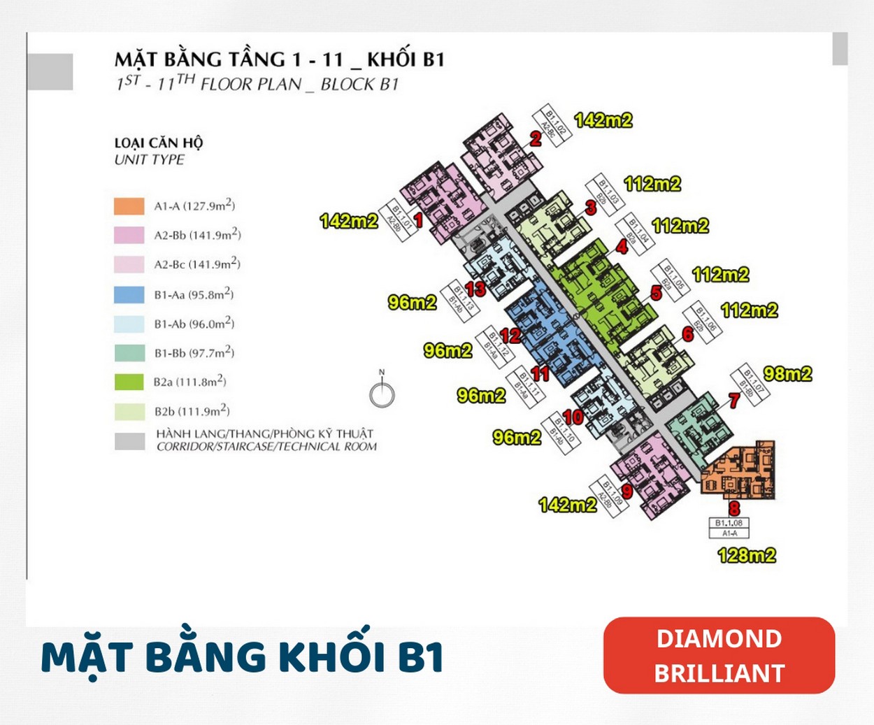 mặt bằng căn hộ Diamond Brilliant 