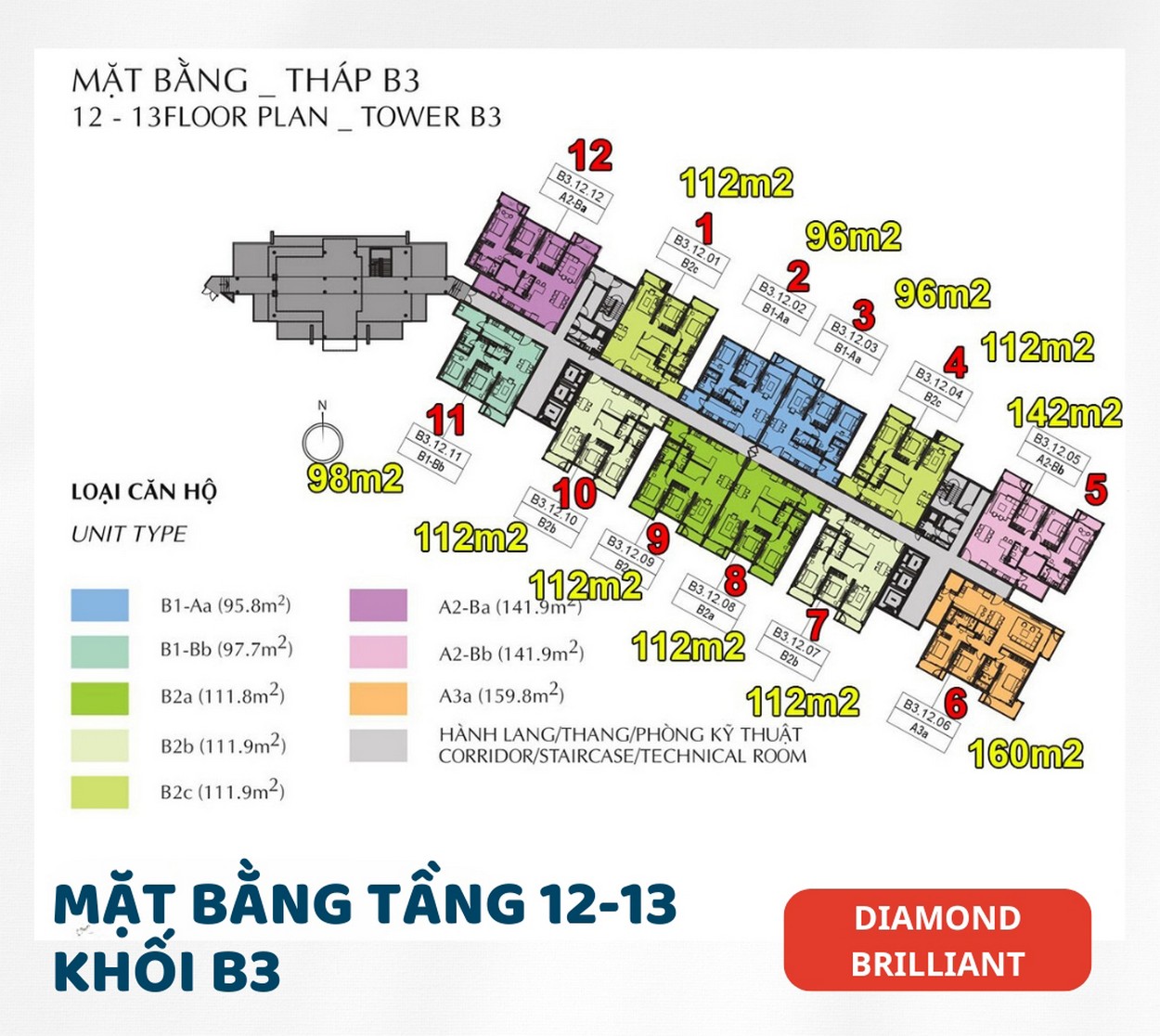 mặt bằng căn hộ Diamond Brilliant 