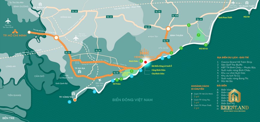 Vị trí khu nghỉ dưỡng Venezia Beach Hồ Tràm