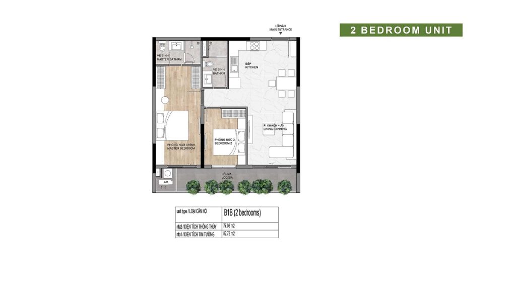 Thiết kế căn hộ Ambience Hải Phòng Gamuda Land - Loại căn 2 PN